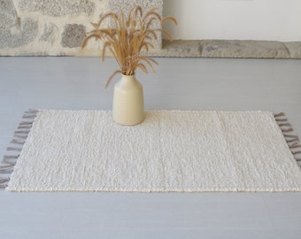 Petit tapis crème tissé à la main, tapis de salle de bain, tapis de douche, tapis de cuisine, tapis de chambre à coucher, tapis doux épais, tapis épais, tapis en coton crème, tapis boho