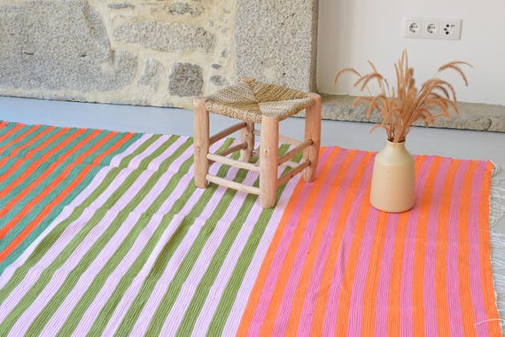 Large Striped Area Rug 150x200 cm, Living Room Rug, Handwoven Colorful Rug, Bedroom Rug, Colorful Decoration, unique rug