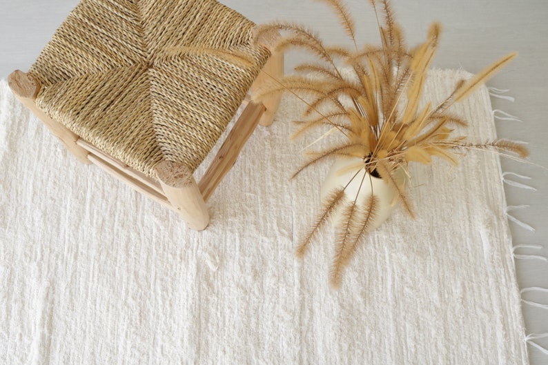 Großer handgewebter cremefarbener Teppich, Schlafzimmerteppich, Baumwollteppich, Wohnzimmerteppich, Boho-Dekor, Flächenteppich, Küchenteppich, Kinderzimmerteppich, Kinderzimmerteppich. Bild 5