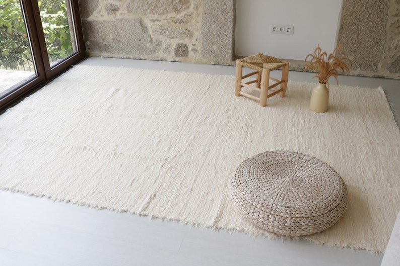 Grand tapis crème tissé à la main 6,5x10 pieds, tapis de zone, tapis de chambre à coucher, tapis de salon, tapis boho, tapis de chambre d'enfant, tapis rustique, tapis lavable en machine image 2