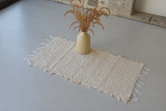 Boho Small Bathroom Rugs Tassel, Cotton Woven Kitchen Rug Bath Mat