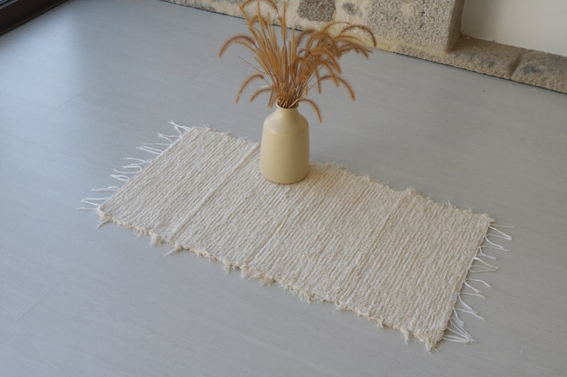 Petit tapis crème tissé à la main, tapis en coton, tapis de salle de bain, tapis de salle de bain, tapis de chevet, tapis de cuisine, tapis doux, tapis lavable, tapis de bain, tapis boho image 10