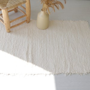 Medium handwoven cream rug, cream cotton rug, bathroom rug, kitchen rug, bedroom rug, nursery rug, Portuguese rug, bohemian rug decor