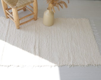 Tapis crème tissé à la main moyen, tapis en coton crème, tapis de salle de bain, tapis de cuisine, tapis de chambre à coucher, tapis de chambre d'enfant, tapis portugais, décor de tapis boho