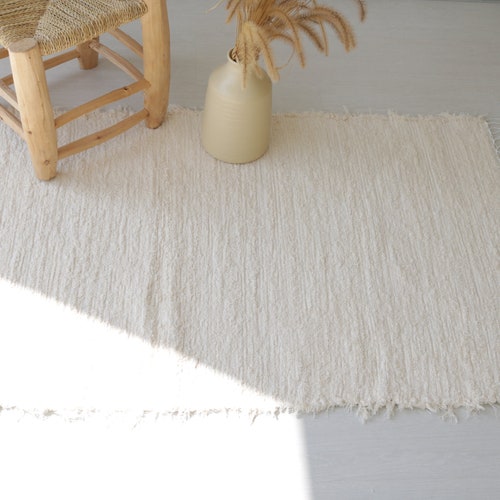 Medium Handwoven Cream Rug Cream Cotton Rug Bathroom Rug Etsy