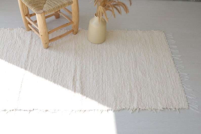 Medium handwoven cream rug, cream cotton rug, bathroom rug, kitchen rug, bedroom rug, nursery rug, Portuguese rug, bohemian rug decor image 1