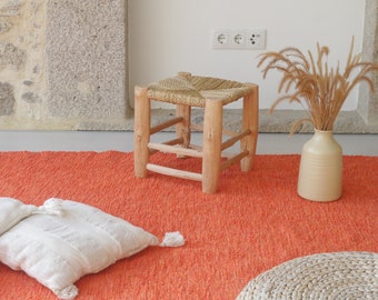 Grand tapis orange tissé à la main 170x240 cm, tapis orange, tapis de salon, tapis boho, tapis pour enfants, tapis contemporain, tapis en coton lavable
