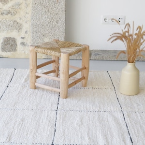 Large ecru rug with black check lines, checkerboard rug, living room rug, cream rug, geometric rug, check area rug, beige rug, rustic decor