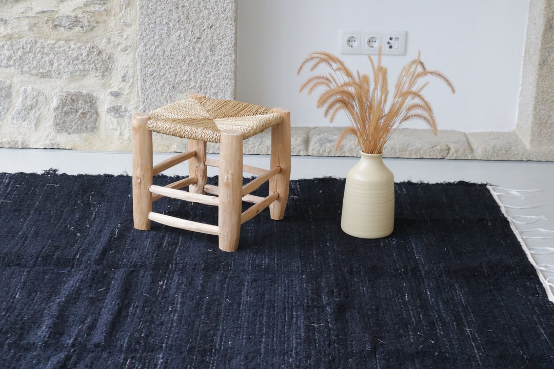 Large Handwoven Black Rug, Bedroom Rug, Black Living Room Rug, Bohemian ...