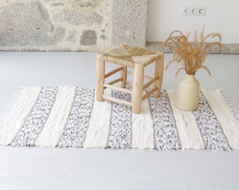 Medium handwoven cream rug, bathroom rug, kitchen rug, bedroom rug, rustic rug, portuguese rug, bohemian rug decoration, tapis en coton