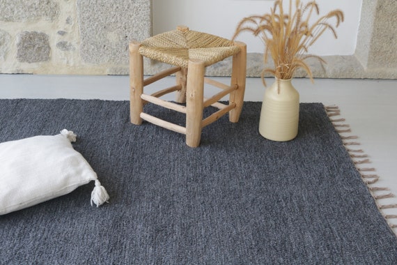Alfombra grande gris carbón tejida a mano 140x200 cm, alfombra de salón,  alfombra de área, alfombra de algodón lavable, alfombra sostenible, alfombra  de dormitorio, alfombra boho -  México