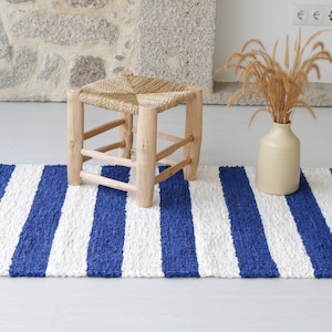 Medium striped blue rug, blue and white rug, bathroom rug, kitchen rug, bedroom rug, Scandinavian rug, ecological rug, bohemian decoration