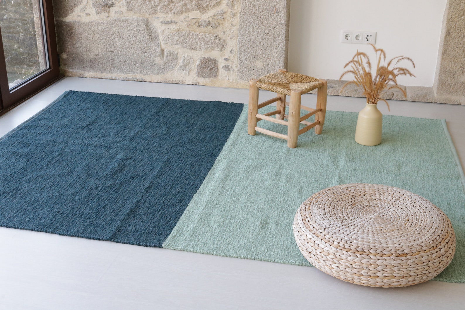 Teal Color Blocked Rug