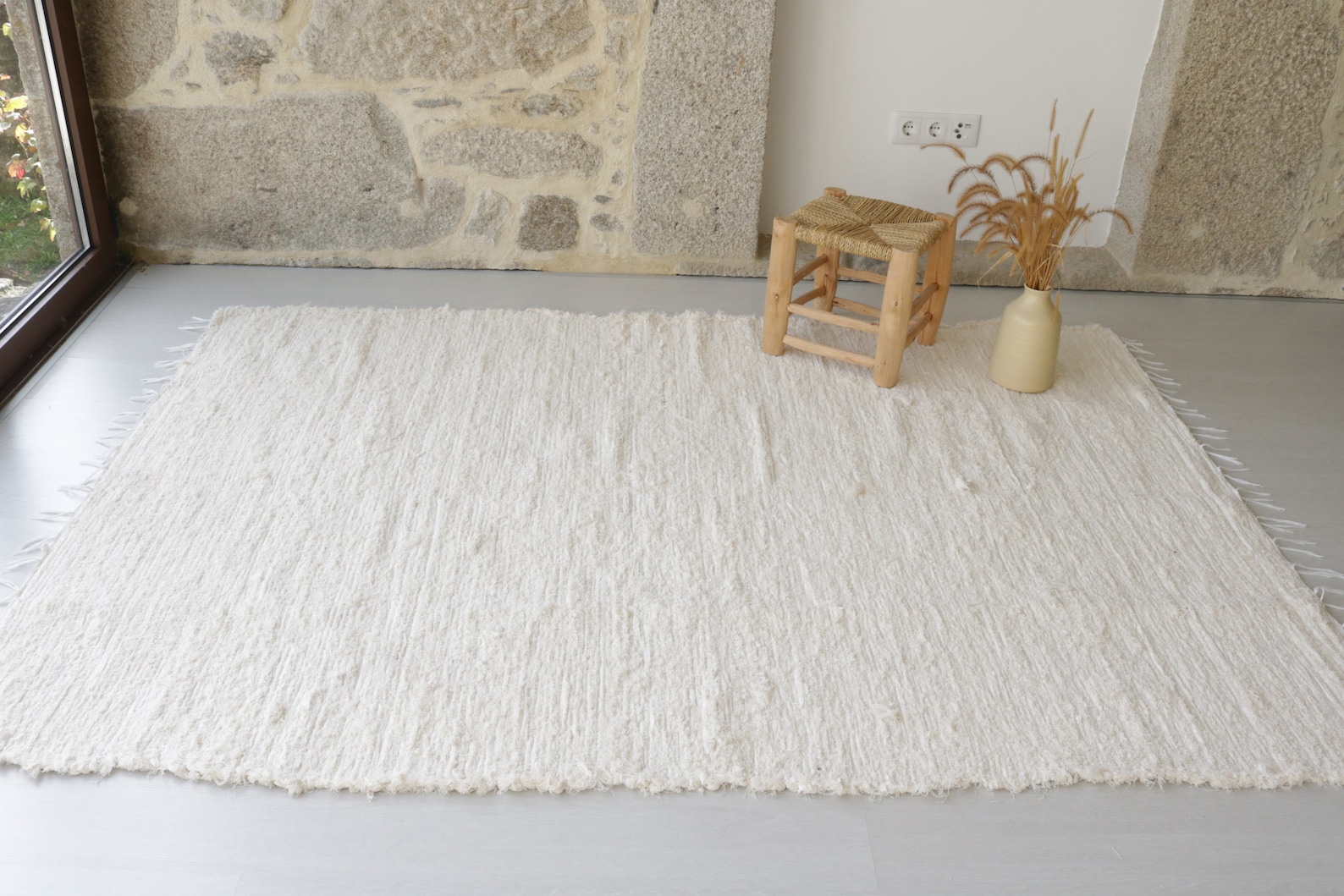 Large handwoven cream rug bedroom rug cotton carpet living - Etsy 日本