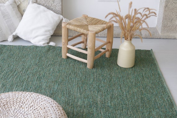 Alfombra verde grande tejida a mano 6,5x10 pies, alfombra de área