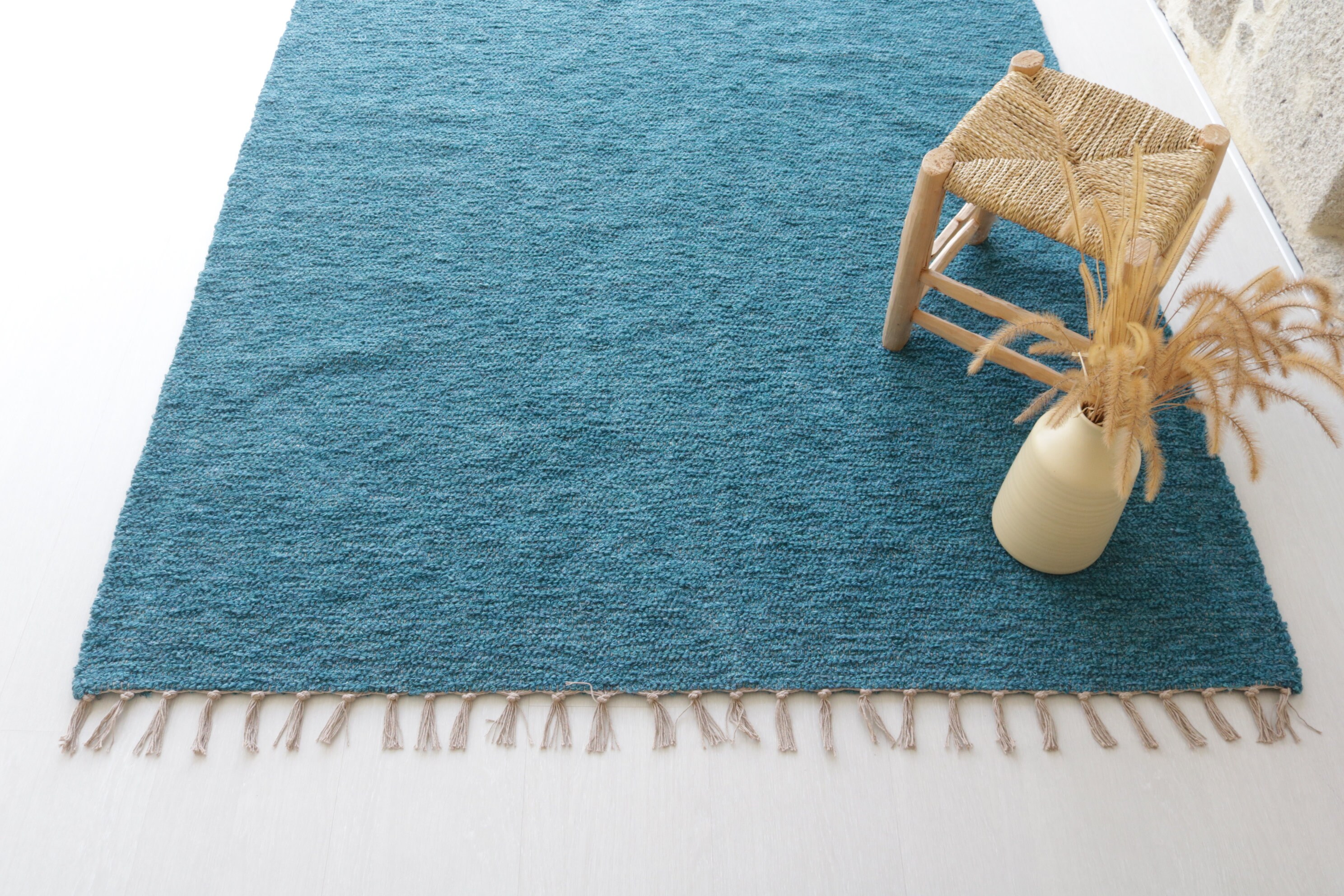 Large Handwoven Teal Blue Rug 140x200 Cm Living Room Rug | Etsy