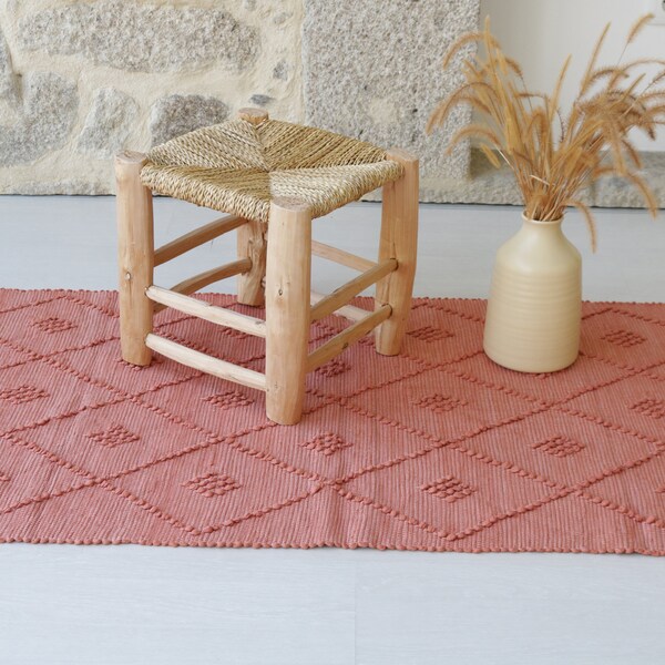 Medium coral rug, bathroom rug, kitchen rug, bedroom rug, bedroom rug, geometric rug, Portuguese rug, Farmhouse decor, tapis coral