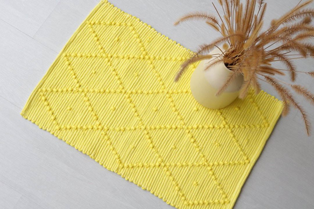 Mini Handwoven Yellow Rug, Mini Yellow Rug, Bathroom Rug, Shower Rug ...