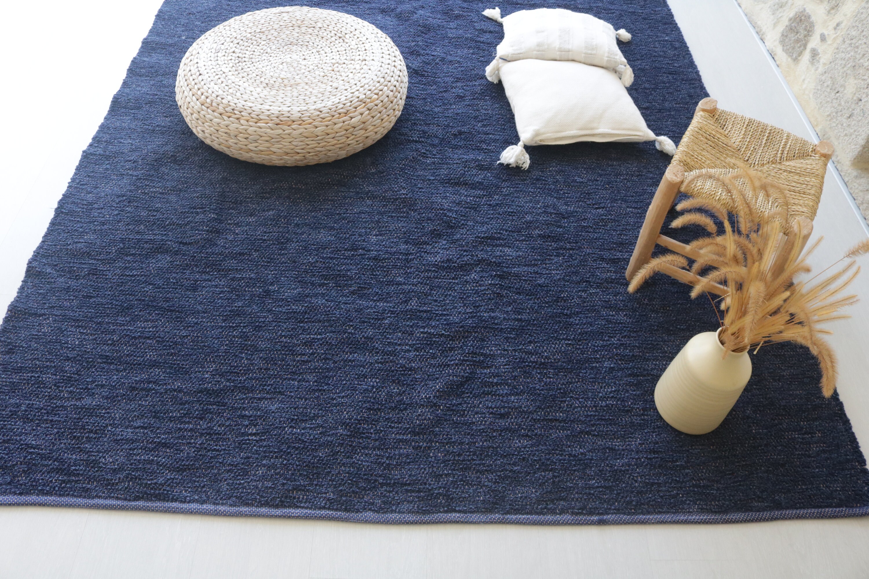 Alfombra azul grande tejida a mano de 200x300 cm, alfombra de área azul,  alfombra de sala de estar, alfombra boho, alfombra lavable suave, alfombra  escandinava, tapis de salón bleu -  España