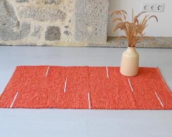 Small orange rug, striped rug, bathroom rug, shower rug, bedroom rug, kitchen rug, orange mat, contemporary rug, modern rug, abstract rug