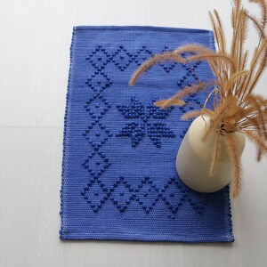 Mini tapis bleu tissé à la main, tapis de salle de bain, tapis de douche, tapis boho, mini tapis, tapis lavable en machine, tapis de bain, tapis bleu géométrique image 7