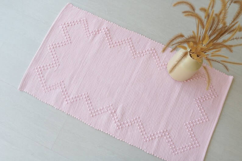 Small Handwoven Pink Rug, Pink Cotton Rug, Bathroom Rug, Scandinavian