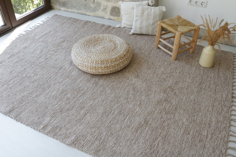 Large handwoven 200x300 cm brown rug, area rug, living room rug, washable rug, kids rug, boho rug, scandi rug, Brauner Teppich, coton rug. image 4