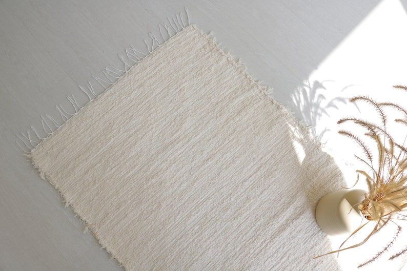 Medium handwoven cream rug, cream cotton rug, bathroom rug, kitchen rug, bedroom rug, nursery rug, Portuguese rug, bohemian rug decor image 3