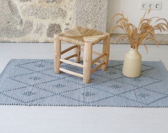 Medium blue rug, blue bath rug, kitchen rug, bedroom rug, geometric rug, Portuguese rug, handmade rug, Farmhouse decor
