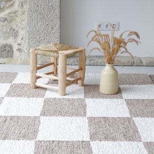 Checkerboard camel and white 5x7 Rug , living room rug, check area rug, nursery rug, bohemian rug, ethnic rug, bedroom rug