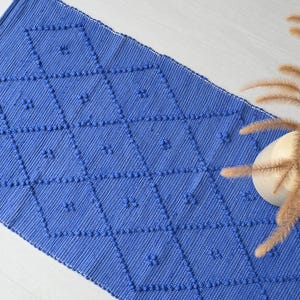 Kleiner kobaltblauer Teppich, blauer Baumwollteppich, Badezimmerteppich, Schlafzimmerteppich, waschbarer Teppich, Eingangsteppich, blauer geometrischer Teppich, Duschteppich