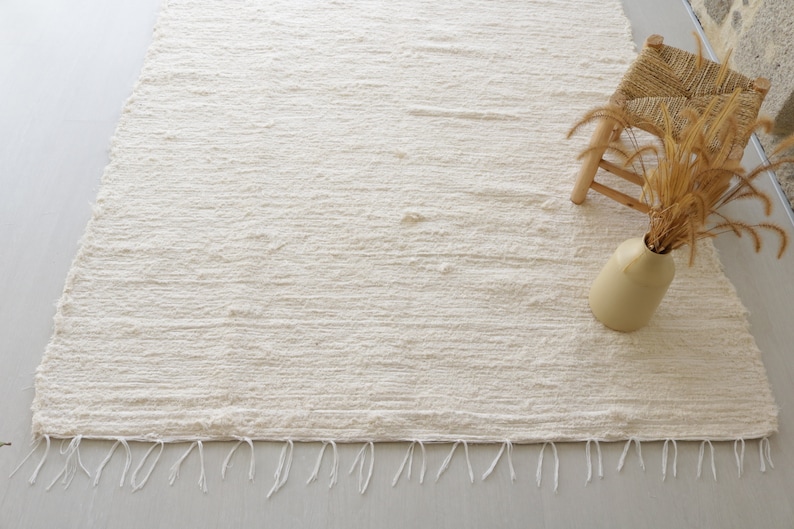 Large handwoven cream rug bedroom rug cotton carpet living Etsy