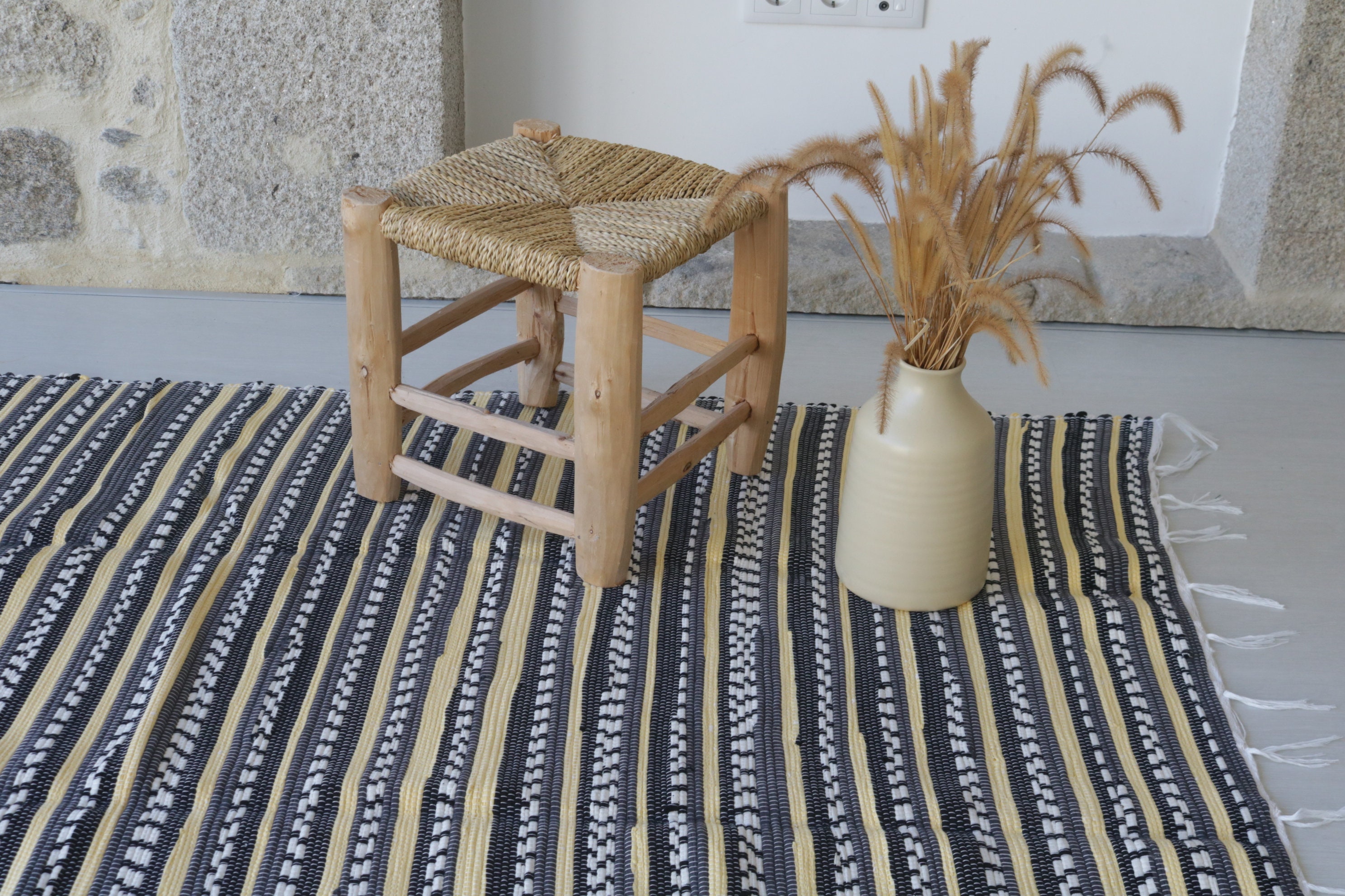 Grand Tapis Rayé Tissé à La Main, en Coton, de Salon, Zone, Cuisine, Pour Enfants, Scandinave, Couve