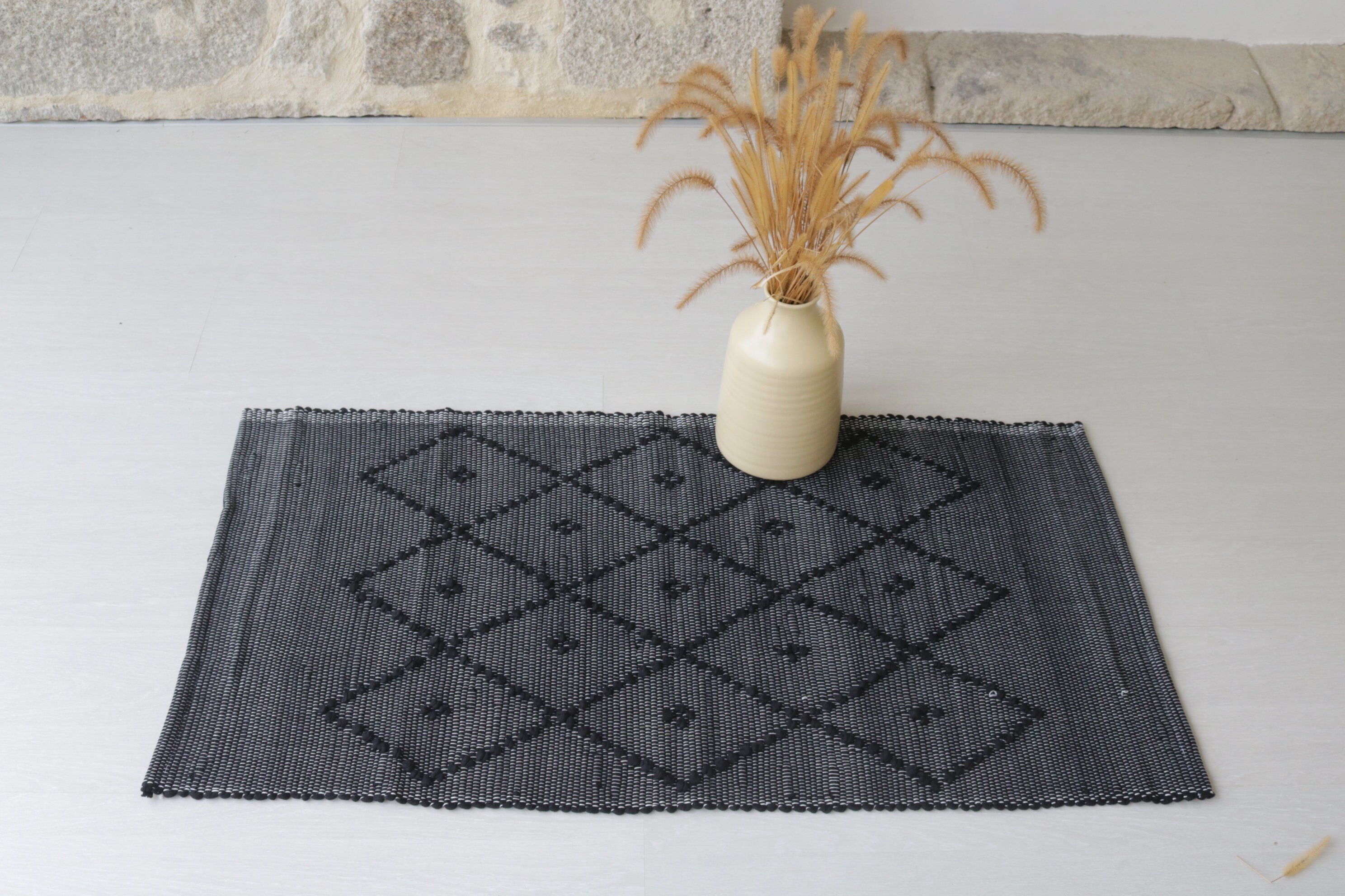 Small handwoven black rug bathroom mat bedroom rug Etsy