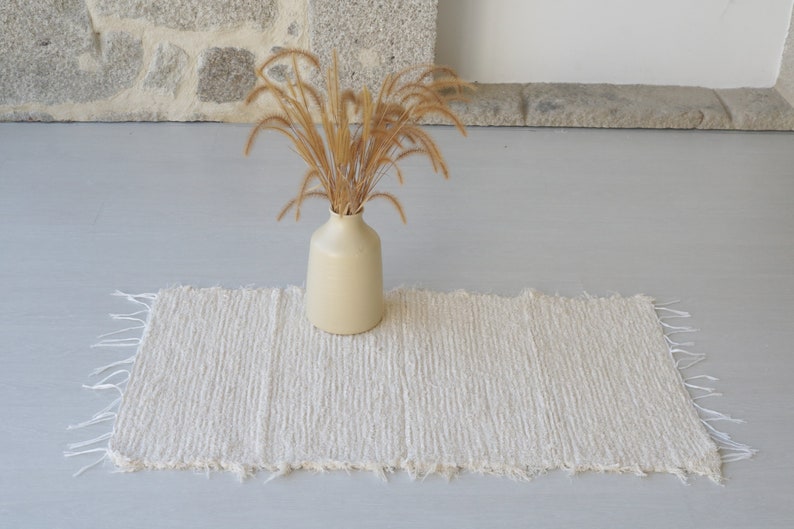 Petit tapis crème tissé à la main, tapis en coton, tapis de salle de bain, tapis de salle de bain, tapis de chevet, tapis de cuisine, tapis doux, tapis lavable, tapis de bain, tapis boho image 5