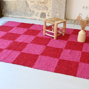 Pink and Red Check Rug 150x210cm, Living Room Rug, Checkered Area Rug ...