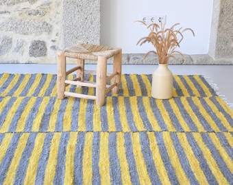 Large striped yellow and gray rug, colored rug, modern rug, contemporary rug, bedroom rug, living room rug, rustic rug, geometric rug