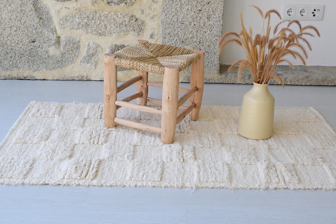 Square Cream Rug Cream Medium Rug- Square Design, Bathroom Rug, Kitchen Rug, Bedroom Rug ...