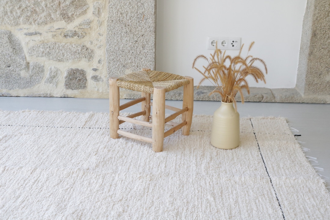 Large Handwoven Cream Rug, Bedroom Rug, Cotton Carpet, Living Room Rug ...