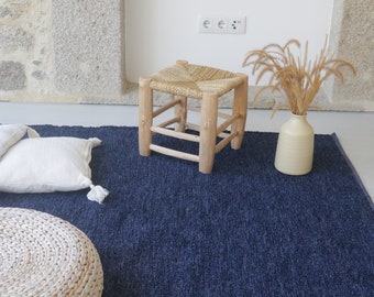 Grand tapis bleu tissé à la main 170x240 cm, tapis de salon, tapis bleu marine, tapis scandinave, tapis pour enfants, blauer Teppich, tapis de chambre