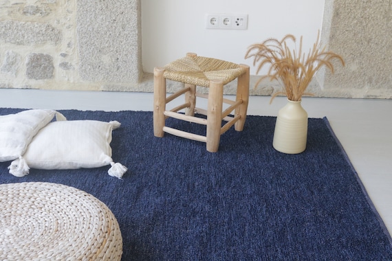 Large handwoven 200x300 cm blue rug, blue area rug, living room rug, bohemian rug, soft washable rug, Scandinavian rug, tapis de salon bleu