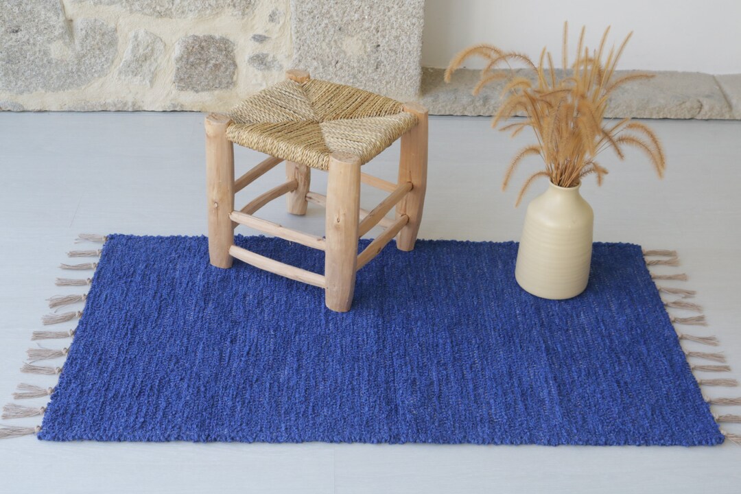 Simple Blue Small Rug Small Handwoven Blue Cotton Rug, Bathroom Rug, Kitchen Rug, Bedroom Rug ...