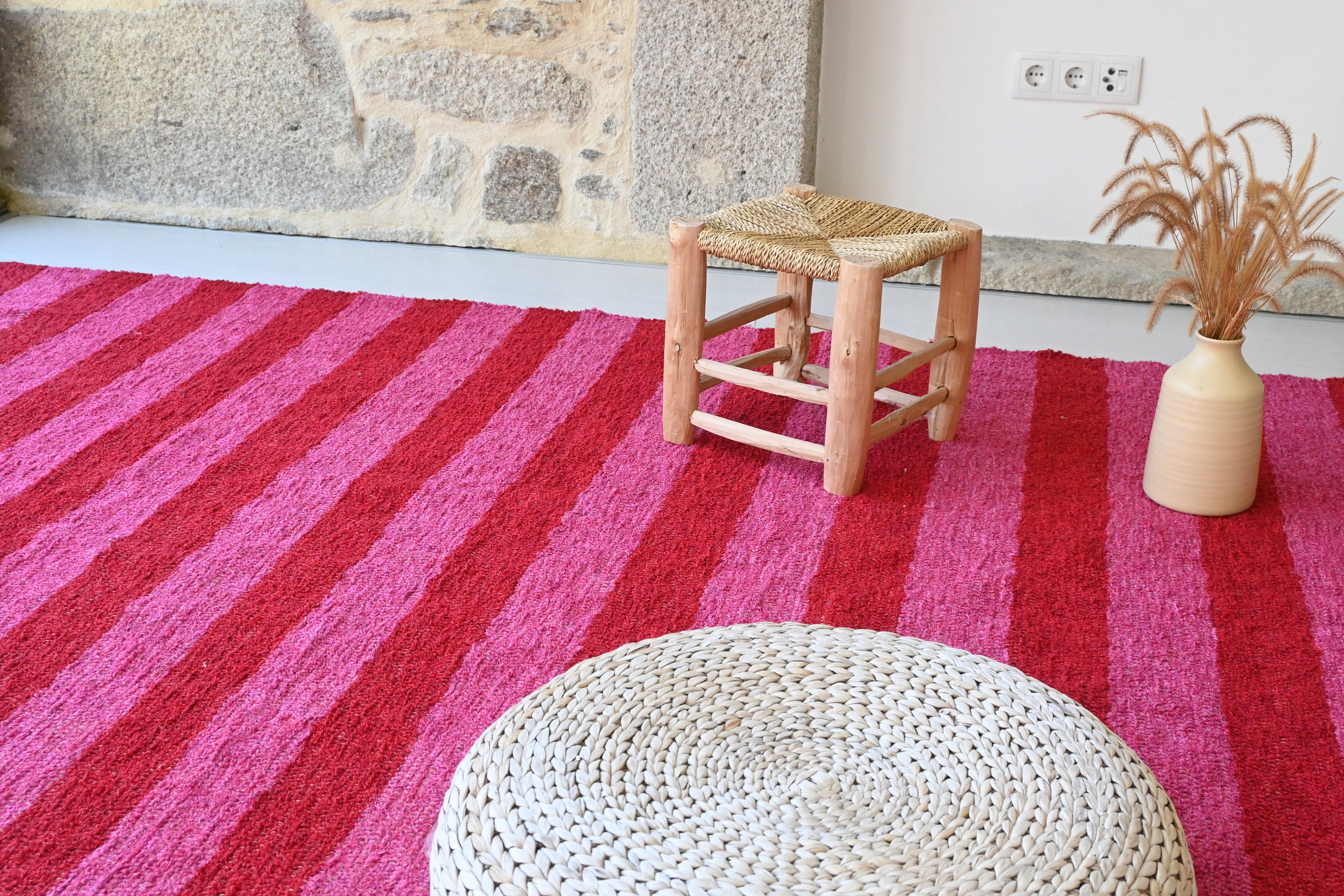 Mandala Life ART Tappetto Marocchino 120x180 Cm: Rosso Rosa Vintage Con Frange, Cotone Stampato, Stile Bohemien