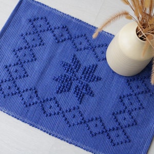 Mini tapis bleu tissé à la main, tapis de salle de bain, tapis de douche, tapis boho, mini tapis, tapis lavable en machine, tapis de bain, tapis bleu géométrique image 5