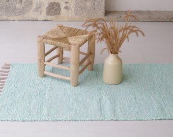 Alfombra mediana tejida a mano aqua green, alfombra de algodón, alfombra de baño, alfombra de cocina, alfombra de dormitorio, decoración boho, alfombra para niños, Teppich aus Baumwolle