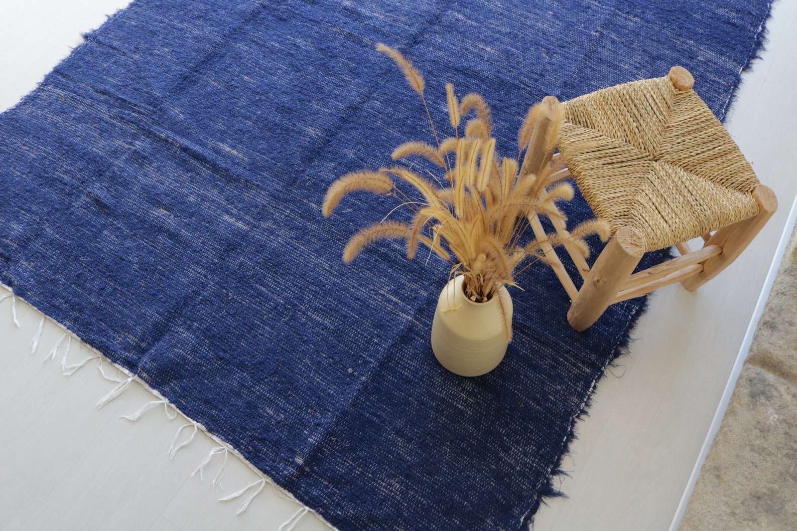 Großer handgewebt blauer Teppich Baumwollteppich Bereich | Etsy