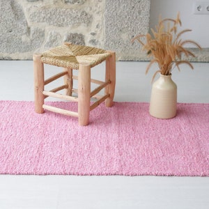 Medium handwoven pink rug, pink cotton rug, nursery rug, girl decoration, bathroom rug, bedroom rug, girls scandi room decor, bohemian rug