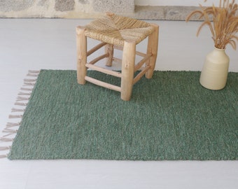 Medium handwoven green cotton rug, bathroom rug, kitchen rug, bedroom rug, housewarming gift, nordic rug, Scandinavian rug, ethnic rug