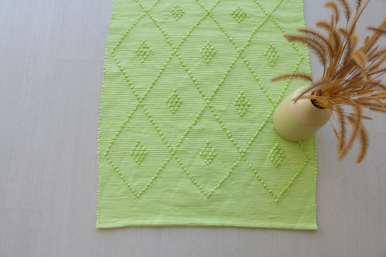 Medium Handwoven Green Rug, Green Cotton Rug, Bathroom Rug, Kitchen Rug