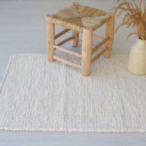 Medium handwoven cream cotton rug, bathroom rug, kitchen rug, bedroom rug, nursery rug, Portuguese rag rug, bohemian decor, gift for mom